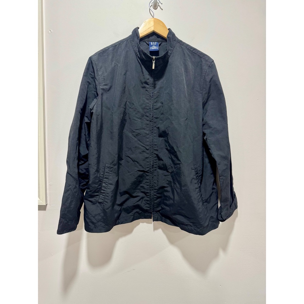 Gap Mens XL Nylon Windbreaker Jacket Black Full Zip Mock Neck Lightweight Coat